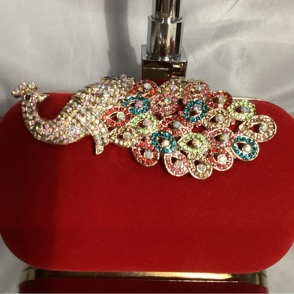 Gorgeous “Jeweled” Rhinestone Peacock Clutch Shoulder Bag NWOT